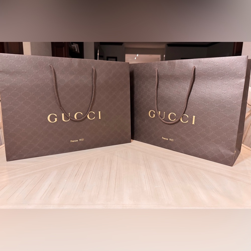 Authentic Gucci Large Brown Shopping Bags Set of 2 Gift Bags 14” x 19” Mint